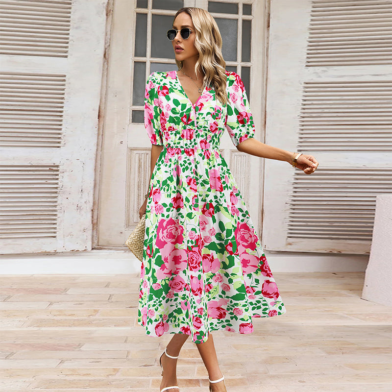 💖Last Day Sale 50% Off💖Women's V-neck Printed Casual Dress