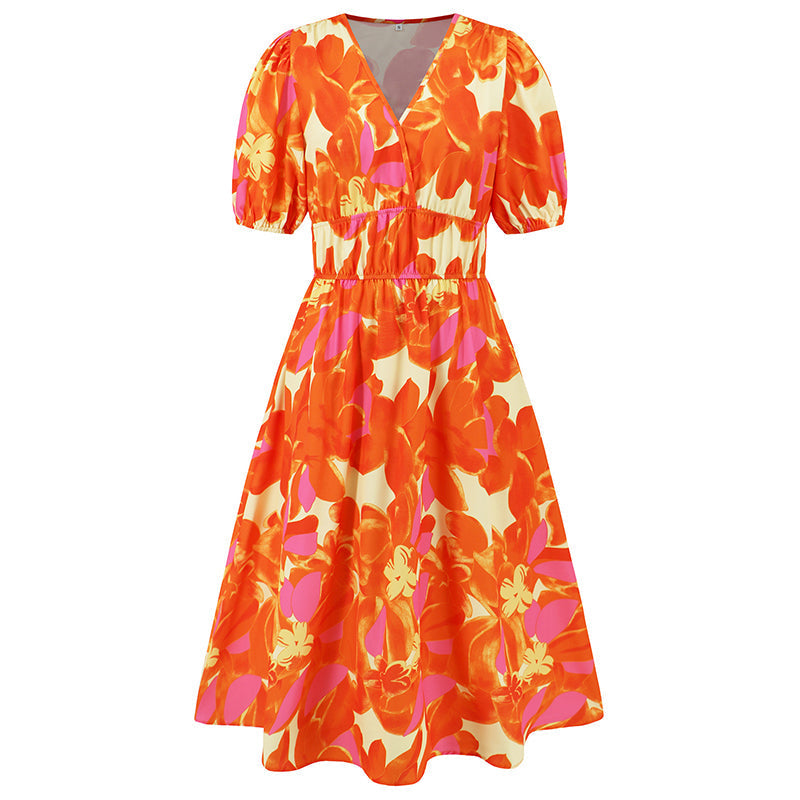 💖Last Day Sale 50% Off💖Women's V-neck Printed Casual Dress