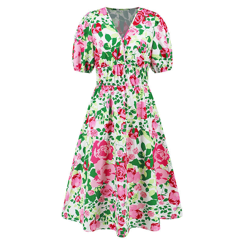 💖Last Day Sale 50% Off💖Women's V-neck Printed Casual Dress