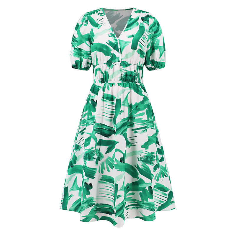 💖Last Day Sale 50% Off💖Women's V-neck Printed Casual Dress