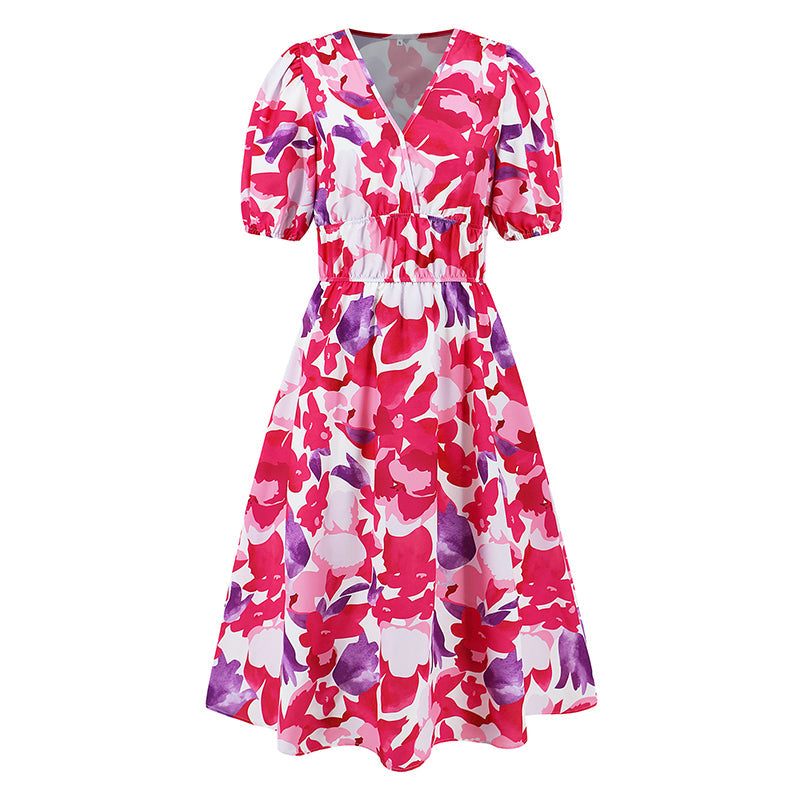 💖Last Day Sale 50% Off💖Women's V-neck Printed Casual Dress