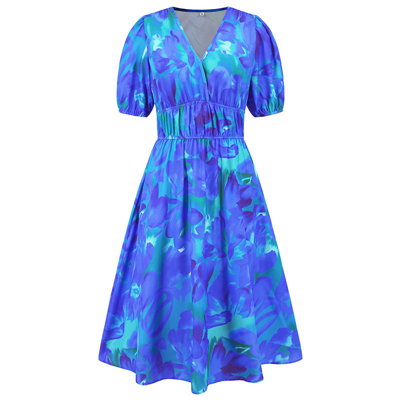 💖Last Day Sale 50% Off💖Women's V-neck Printed Casual Dress