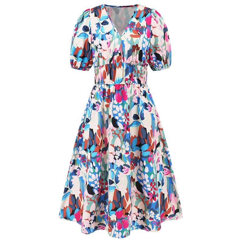 💖Last Day Sale 50% Off💖Women's V-neck Printed Casual Dress