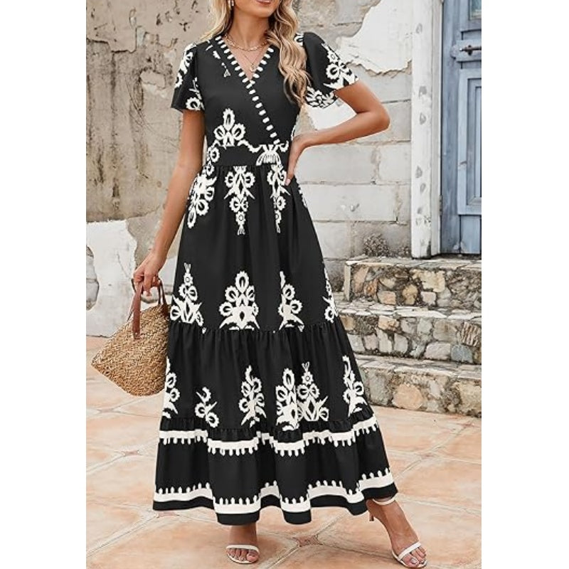 Women’s Casual V Neck Boho Maxi Dress
