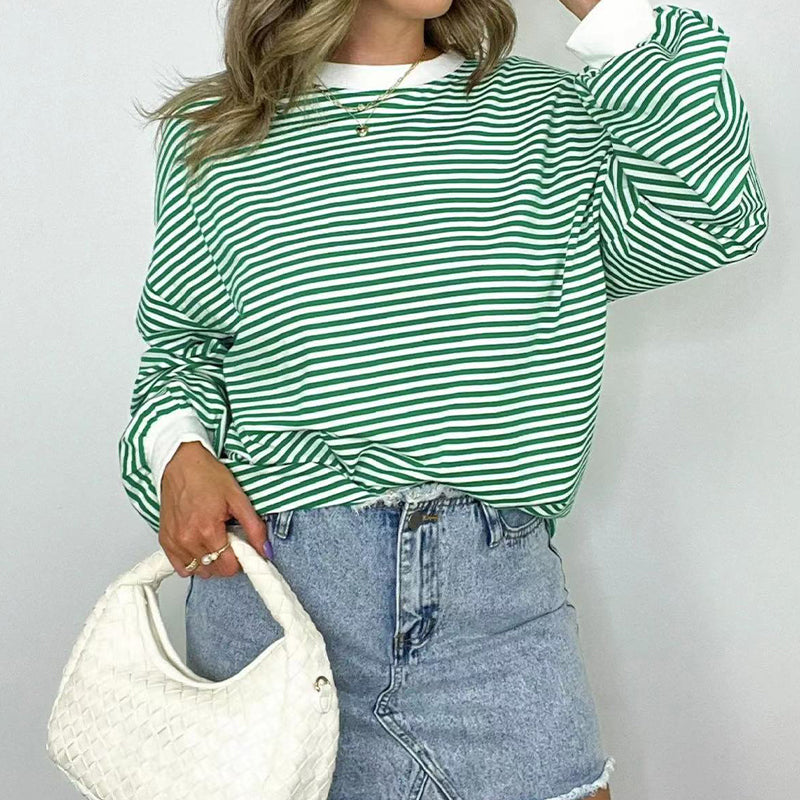Women's Oversized Striped Crewneck Pullover