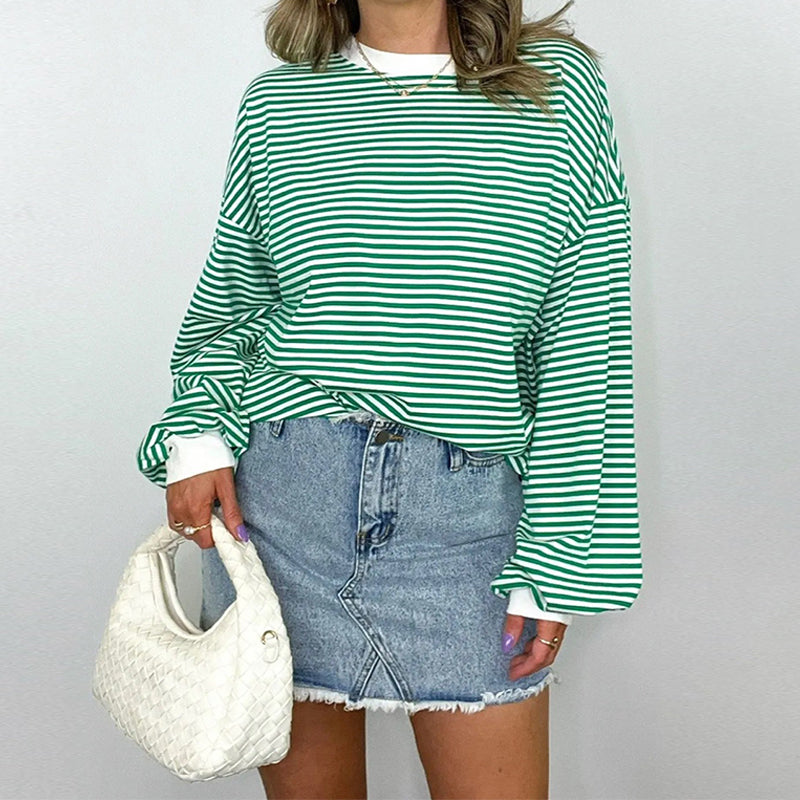 Women's Oversized Striped Crewneck Pullover