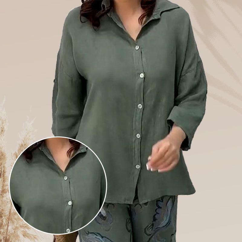 💕Limited Sale 50% OFF💕Women's Fashion Loose Cardigan Shirt & High Waist Pants Two Piece Set