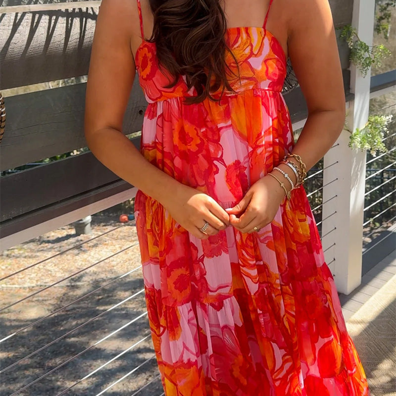 Women's Sexy Fashion Printed Halter Pressure Pleated Dresses