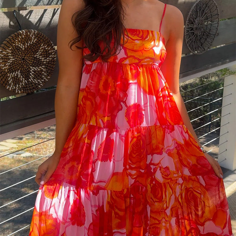 Women's Sexy Fashion Printed Halter Pressure Pleated Dresses