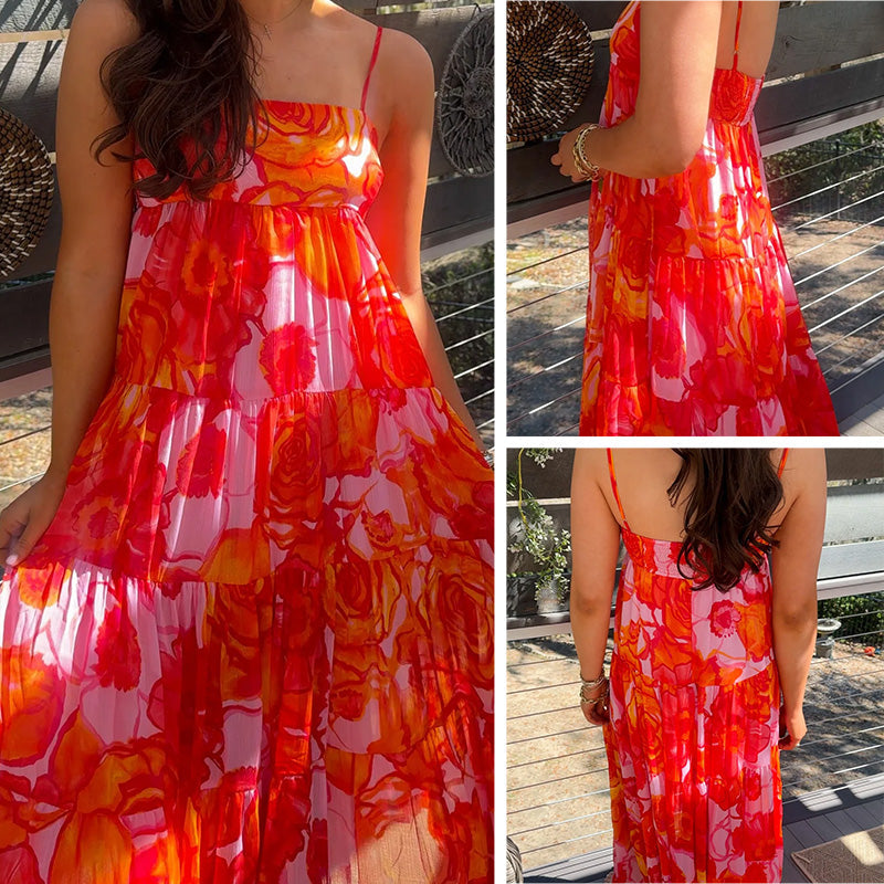 Women's Sexy Fashion Printed Halter Pressure Pleated Dresses