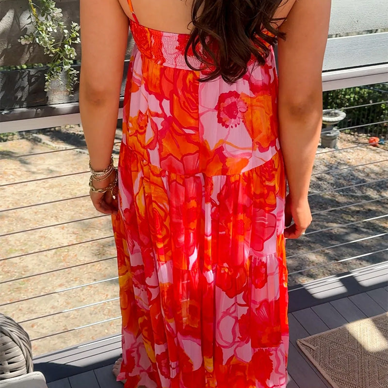 Women's Sexy Fashion Printed Halter Pressure Pleated Dresses