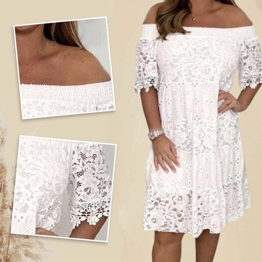 Lace Hollow Patchwork Strapless Dress For Women