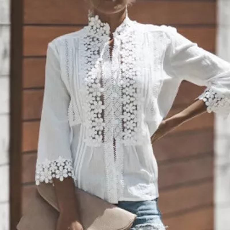 Women's White Lace Floral Patchwork Top