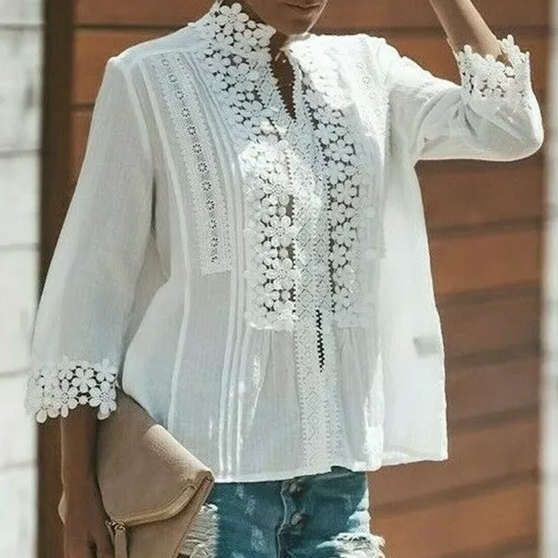 Women's White Lace Floral Patchwork Top