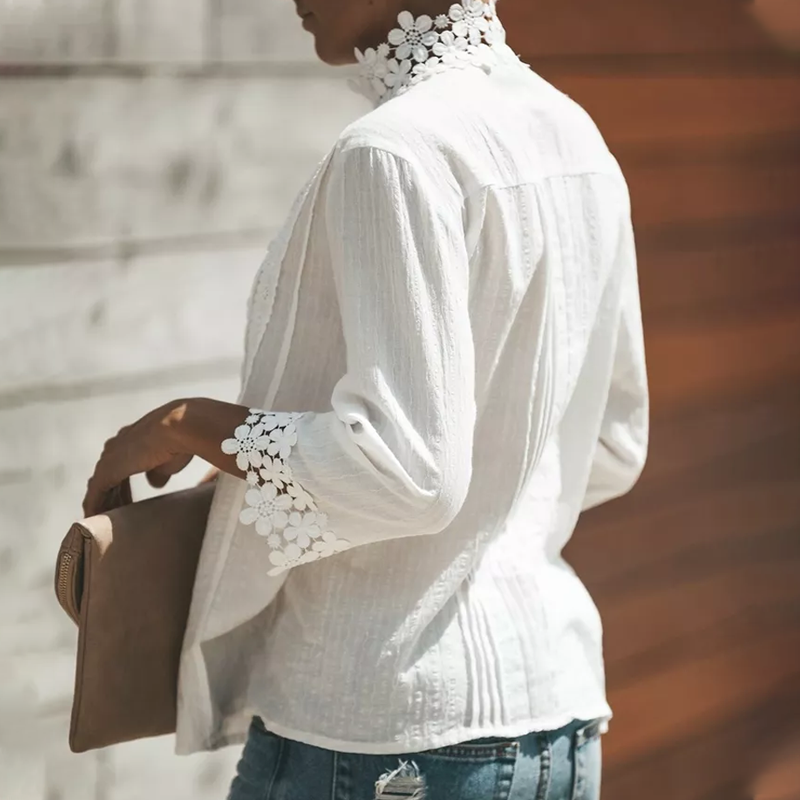 Women's White Lace Floral Patchwork Top