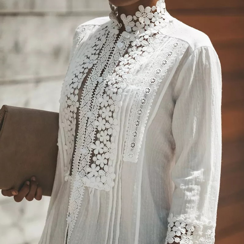 Women's White Lace Floral Patchwork Top