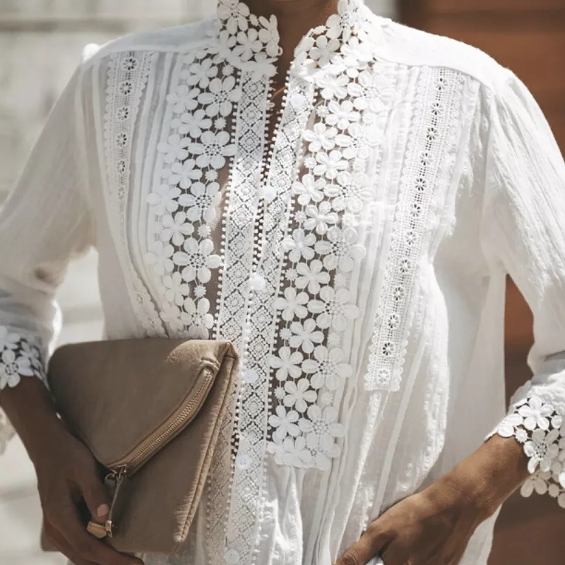 Women's White Lace Floral Patchwork Top