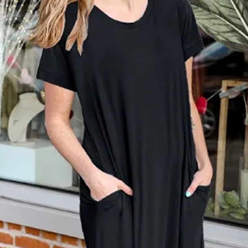 Women's Casual Loose Short Sleeve Pocket Split Maxi Dress
