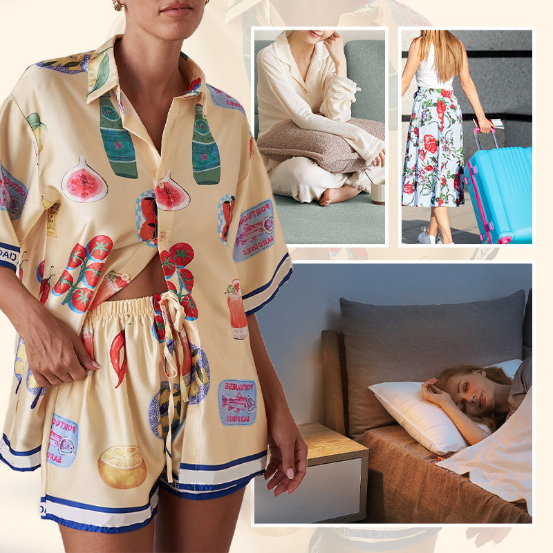 Women's Casual Lapel Short Sleeve & Shorts Pajama 2-PCS Set