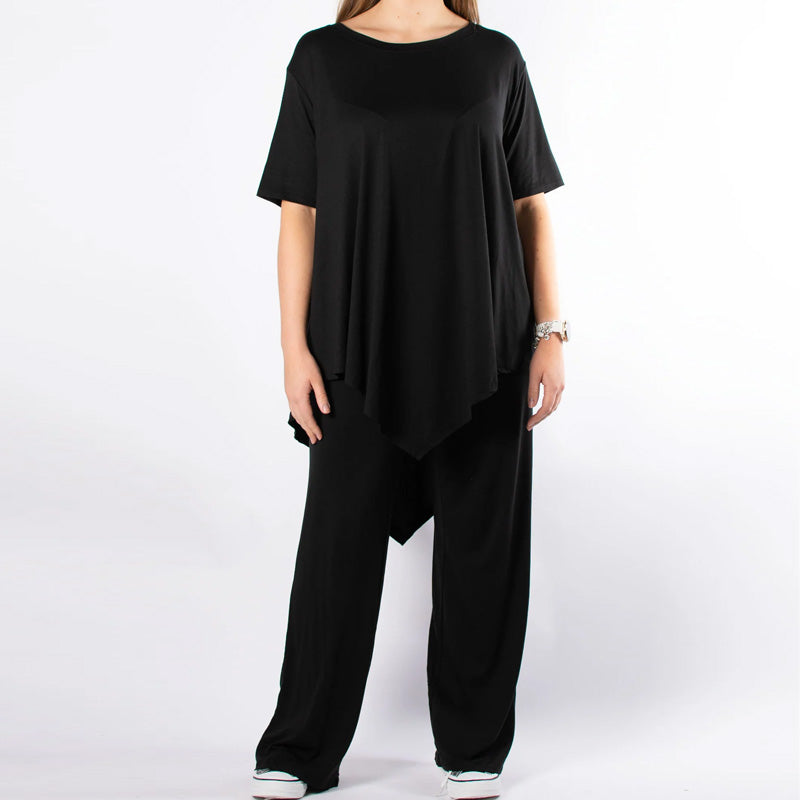 Women's Irregular Hem Top & Loose Pants Set