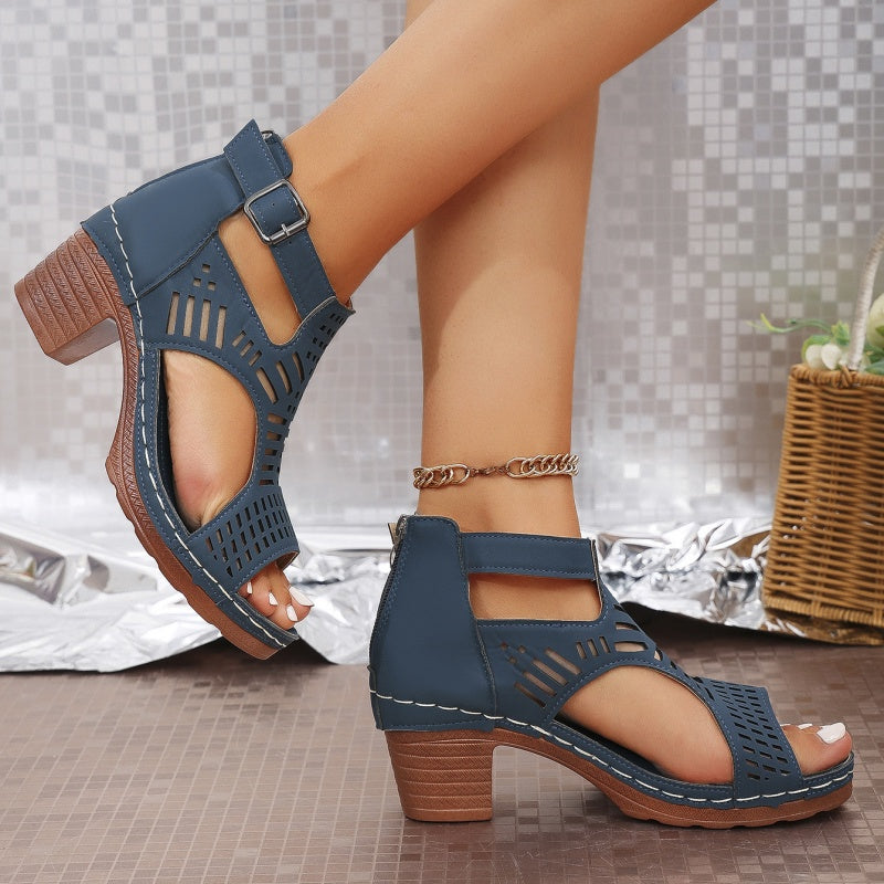 Versatile Hollow Out Mid Heel Open Toe Sandals(50% OFF)