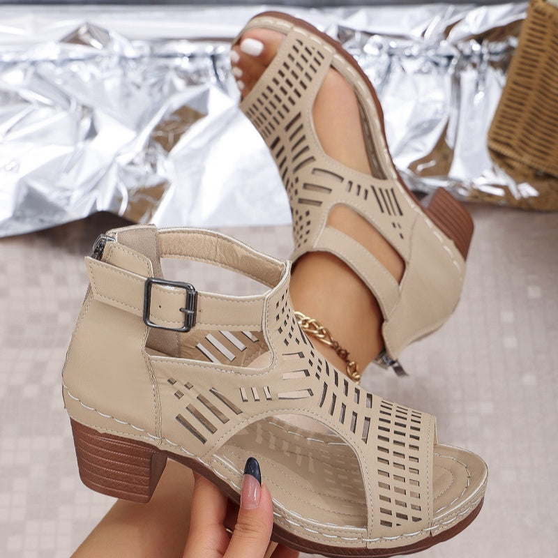 Versatile Hollow Out Mid Heel Open Toe Sandals(50% OFF)