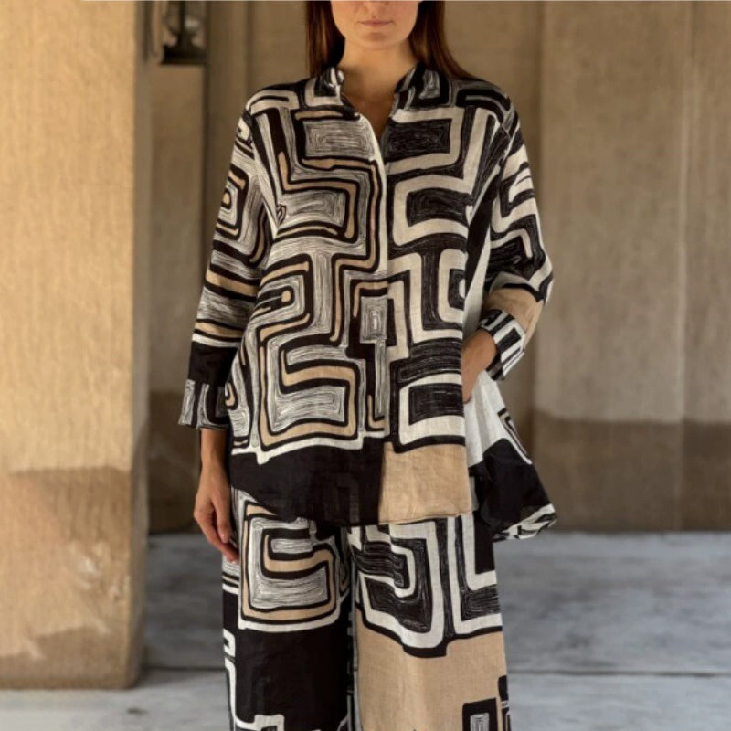Women’s Trendy Geometric Print Top & Pants Two-Piece Set