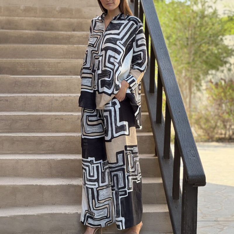 Women’s Trendy Geometric Print Top & Pants Two-Piece Set