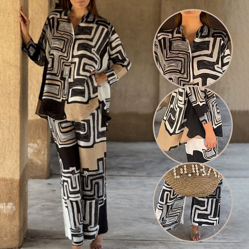 Women’s Trendy Geometric Print Top & Pants Two-Piece Set