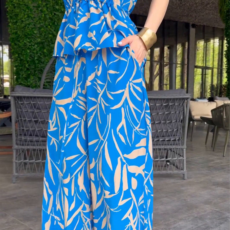 Printed Tie-Waist Shirt & Wide-Leg Pants 2-Piece Set