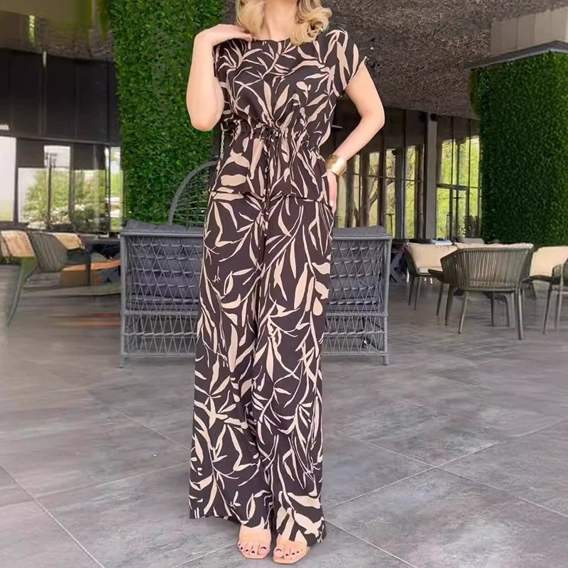 Printed Tie-Waist Shirt & Wide-Leg Pants 2-Piece Set