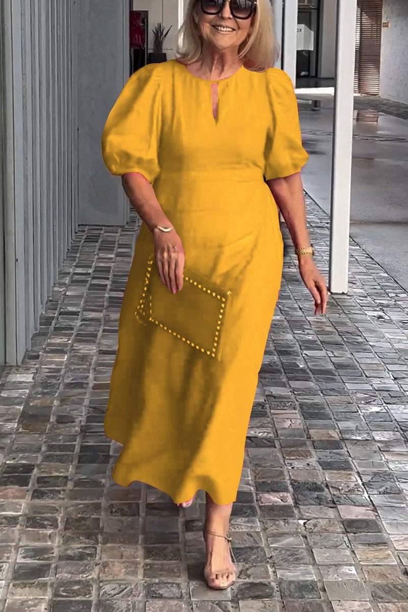 Solid Color Cotton And Linen Dress