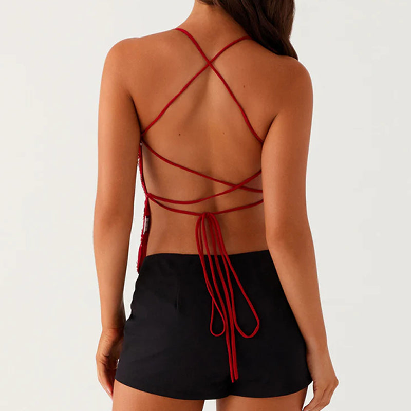 Sexy Embroidered Sequined Cropped Camisole