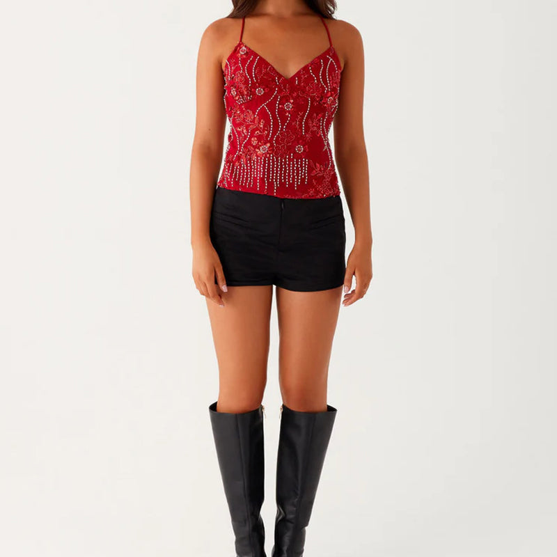 Sexy Embroidered Sequined Cropped Camisole