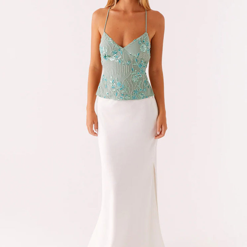 Sexy Embroidered Sequined Cropped Camisole