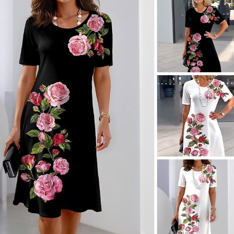 ⏳ Limited time 50% off! 💥Rose Bloom Short Sleeve Dress(The more you buy, the higher the discount)