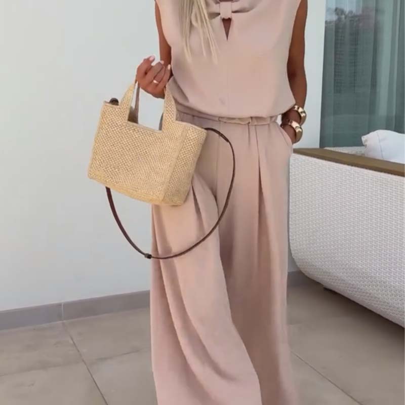 ⏳ Limited time 50% off! 💥Sleeveless V-Neck Tops & Loose Pants 2-Piece Set(The more you buy, the higher the discount)