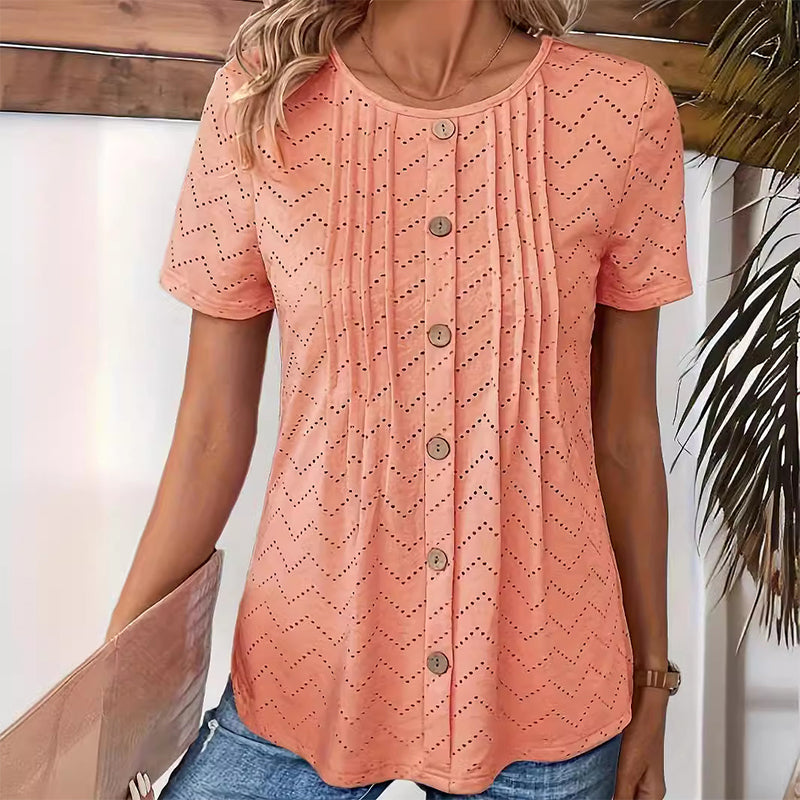 Women's Casual Round Neck Short Sleeve Hollow Out T-Shirt