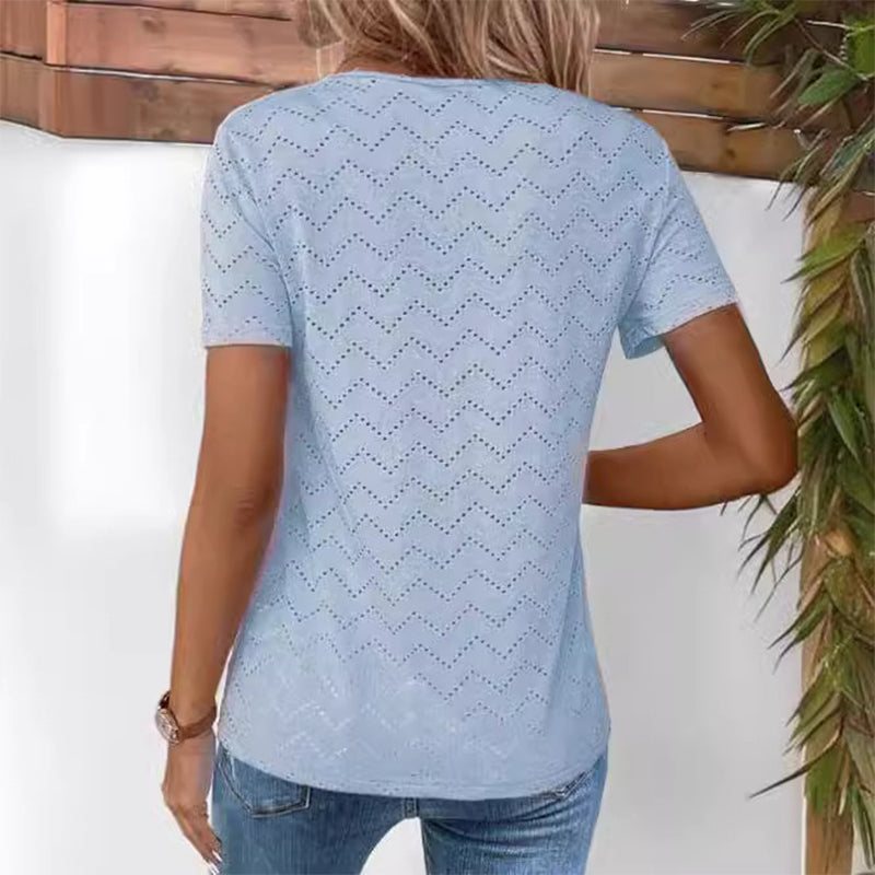 Women's Casual Round Neck Short Sleeve Hollow Out T-Shirt