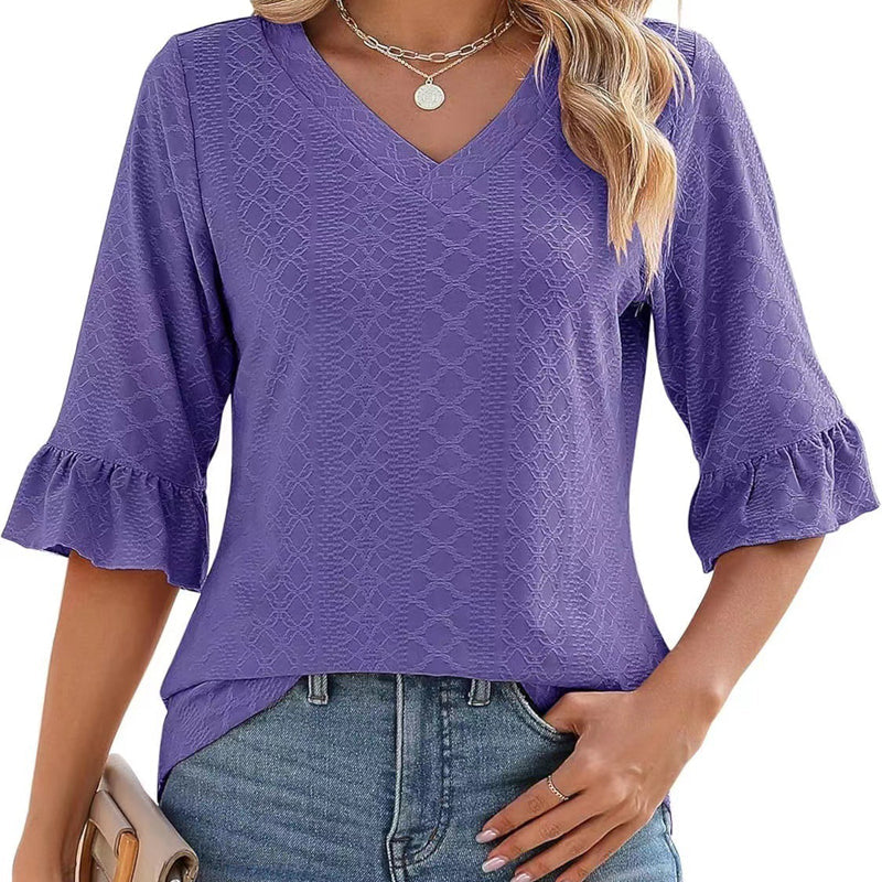 Women's Elegant Ruffle Sleeve V-Neck Tops