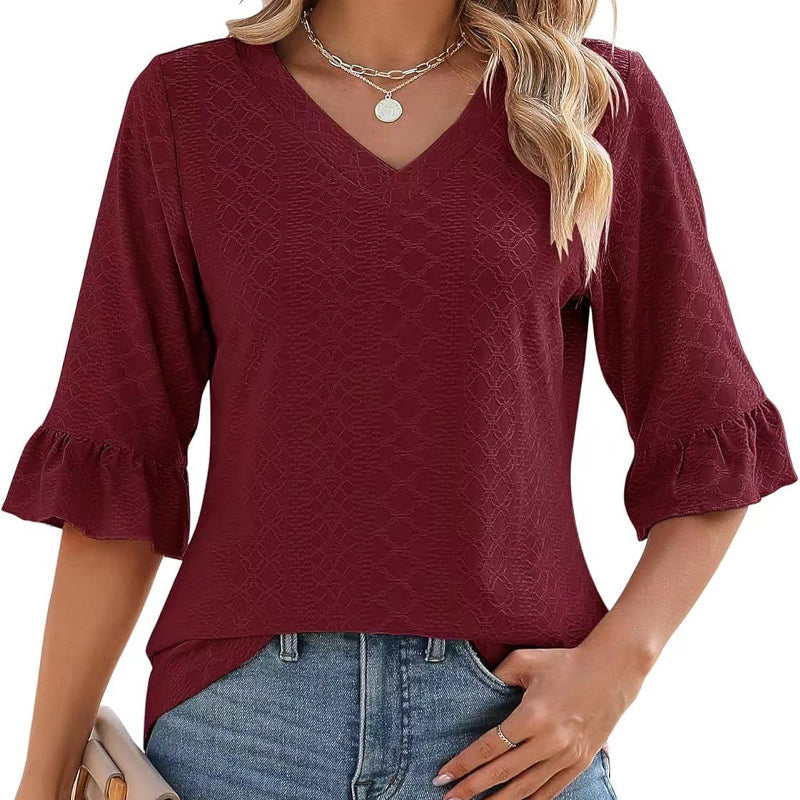Women's Elegant Ruffle Sleeve V-Neck Tops