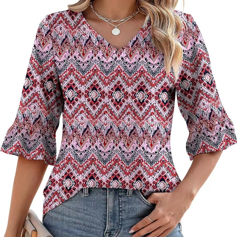 Women's Elegant Ruffle Sleeve V-Neck Tops