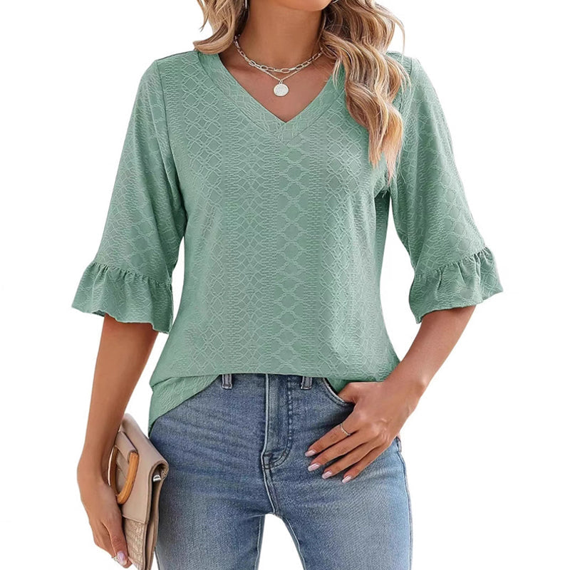 Women's Elegant Ruffle Sleeve V-Neck Tops