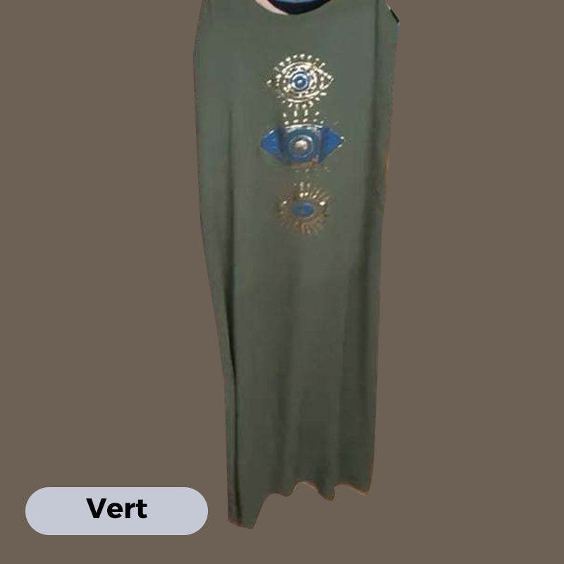 Women's Sleeveless Long Dress with Eye Print