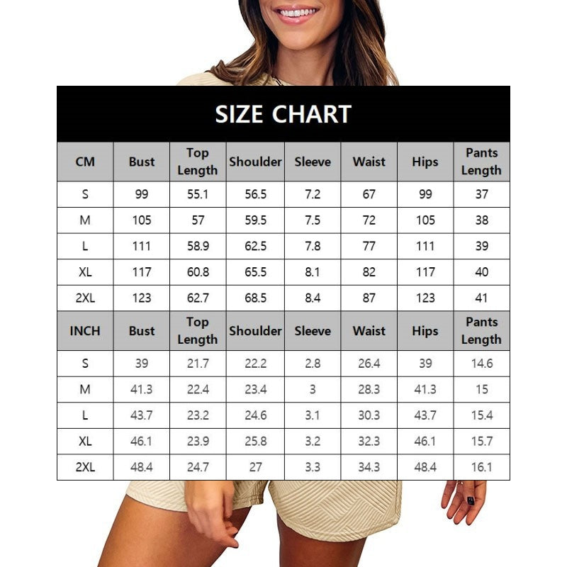🌸Spring Specials💐Women's Solid Textured Casual Short Sleeve Top Drawstring Shorts Set