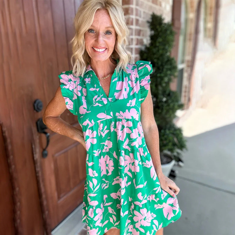 🌺Summer Hot Sale 50% OFF🔥Ruffle Sleeve V-Neck Printed Dress