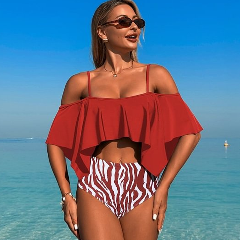 Women's Sexy Ruffle High-Waist Two-Piece Bikini Set