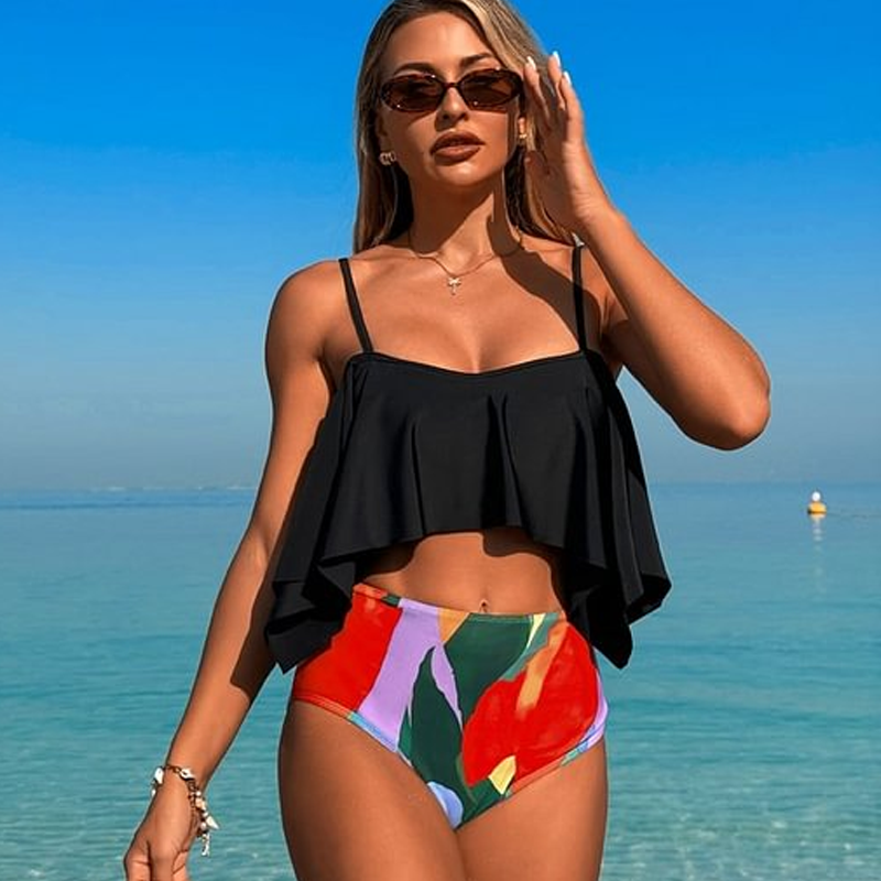 Women's Sexy Ruffle High-Waist Two-Piece Bikini Set
