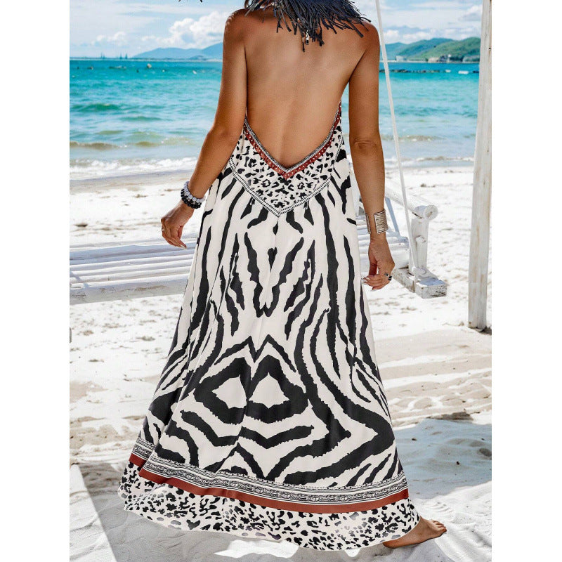 Zebra Leopard Print Slip Maxi Dress