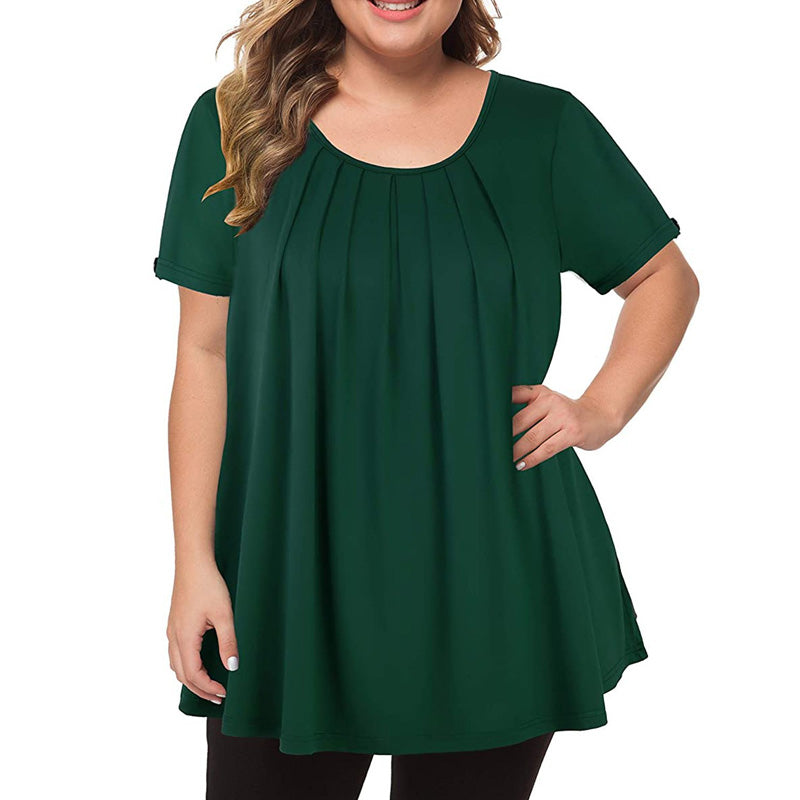 Women's Casual Plus Size Short Sleeve Flowy Blouse